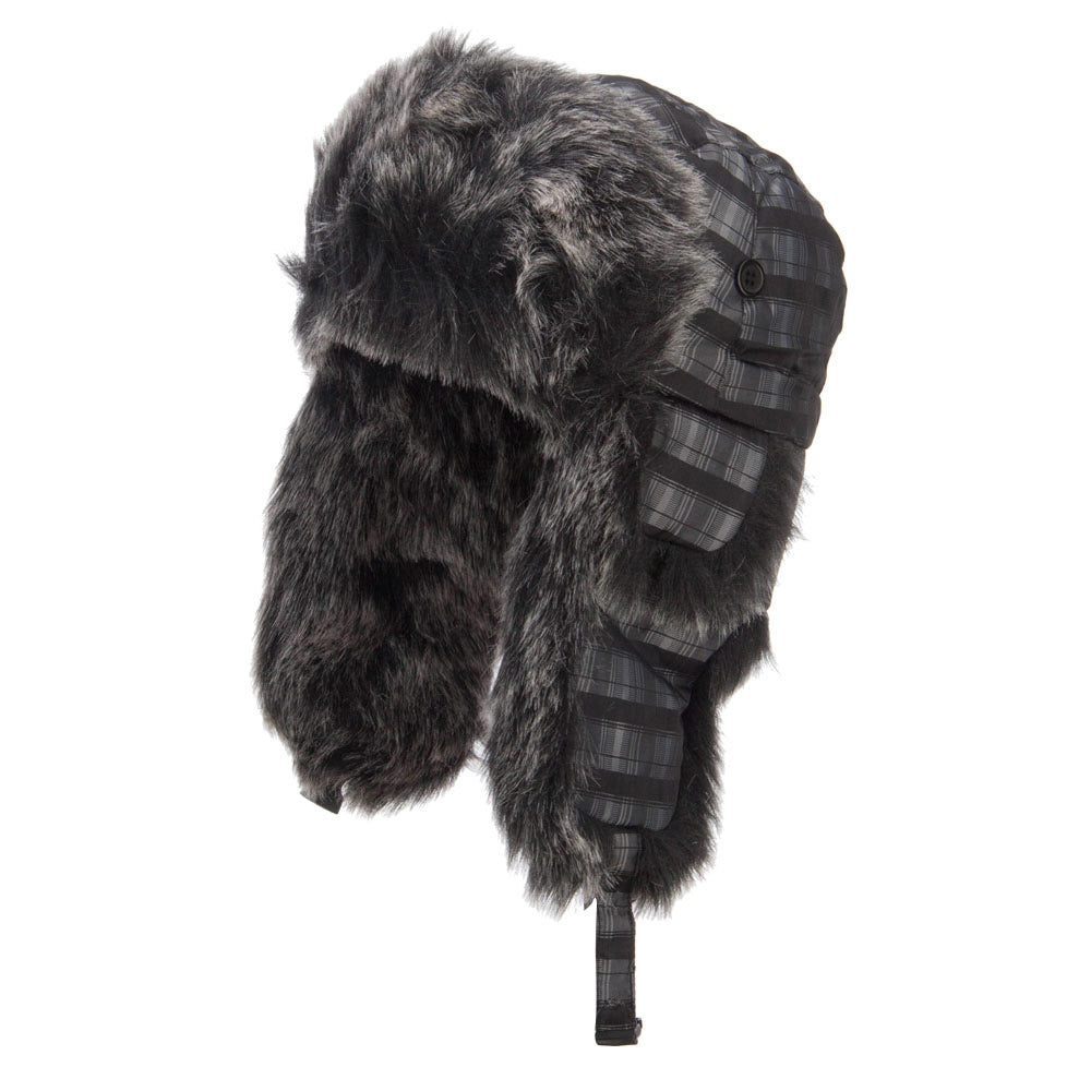 Plaid Nylon Faux Fur Trooper Hat