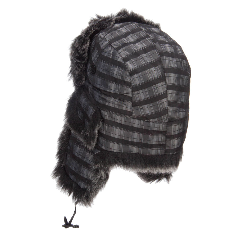 Plaid Nylon Faux Fur Trooper Hat