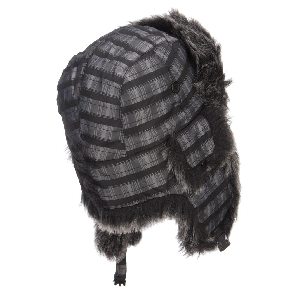Plaid Nylon Faux Fur Trooper Hat