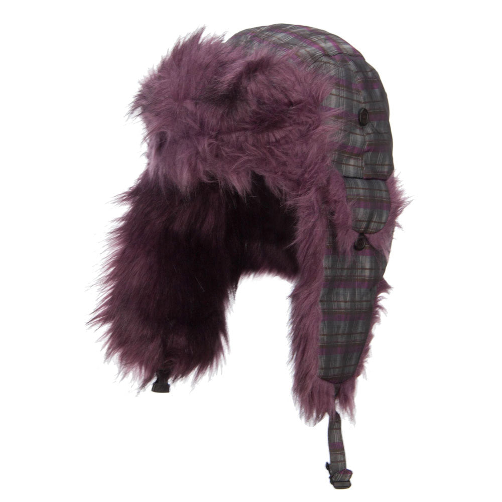 Plaid Nylon Faux Fur Trooper Hat