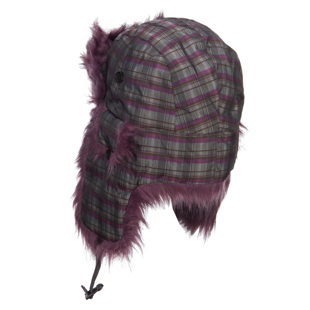 Plaid Nylon Faux Fur Trooper Hat