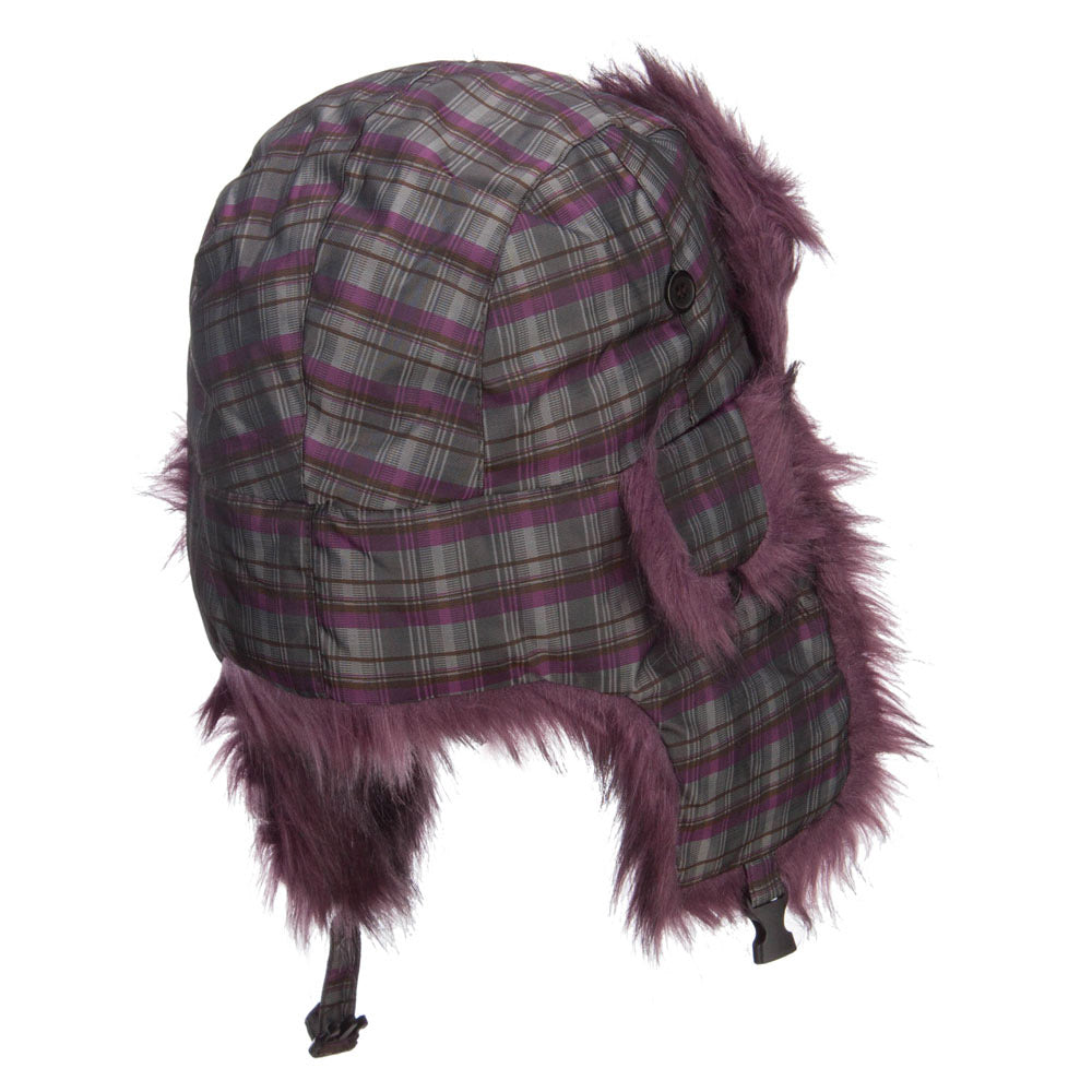Plaid Nylon Faux Fur Trooper Hat