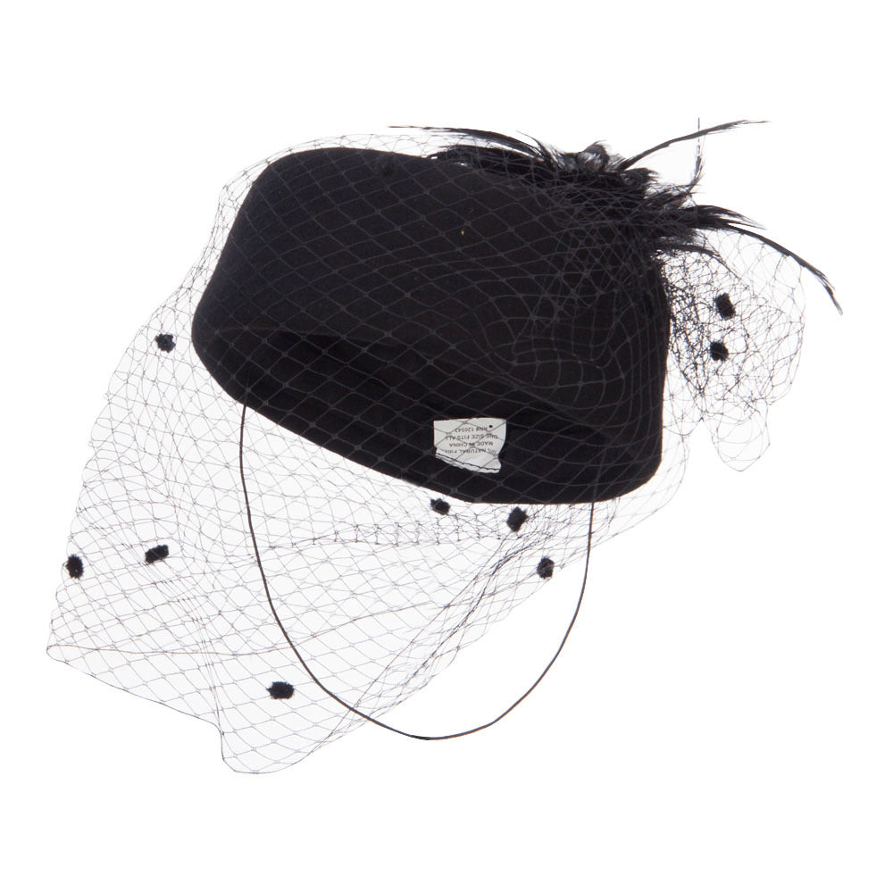 Lace and Feather Wool Pillbox