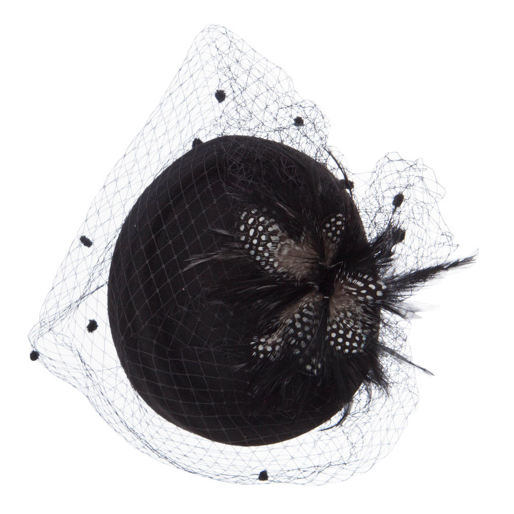 Lace and Feather Wool Pillbox