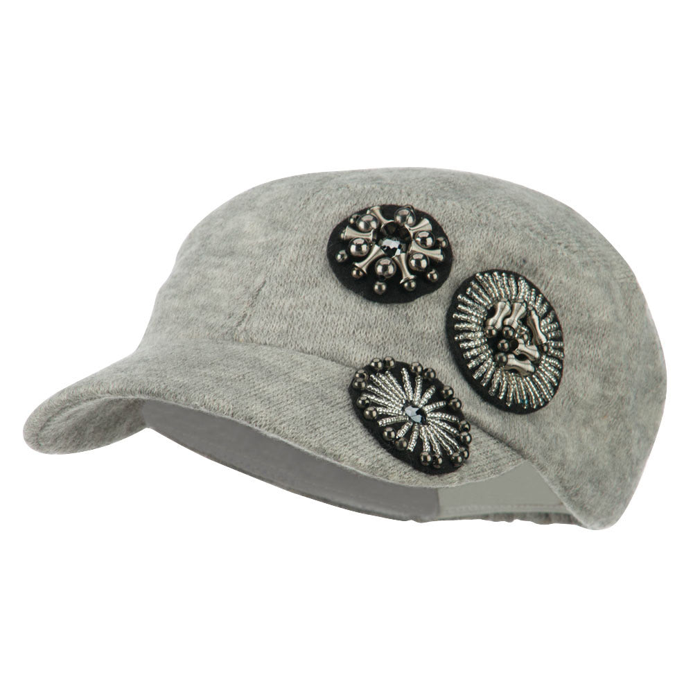 Knit Military Cap with Circle Motifs