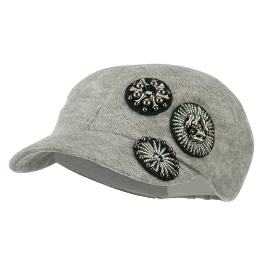 Knit Military Cap with Circle Motifs