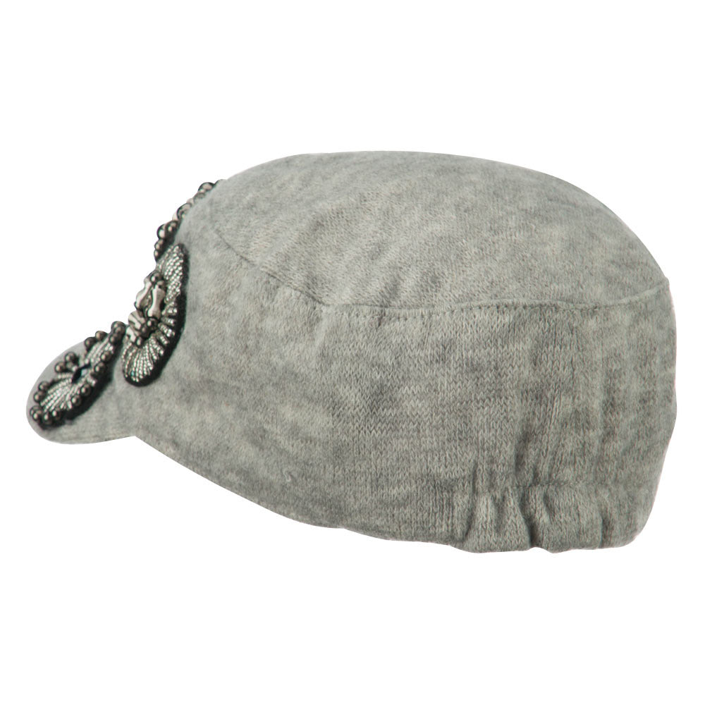 Knit Military Cap with Circle Motifs
