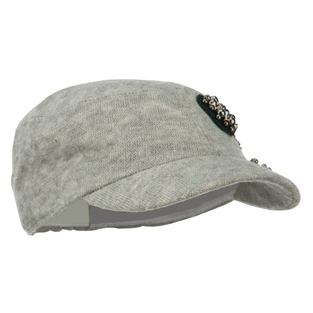 Knit Military Cap with Circle Motifs