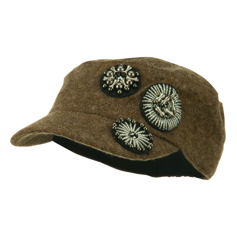Knit Military Cap with Circle Motifs