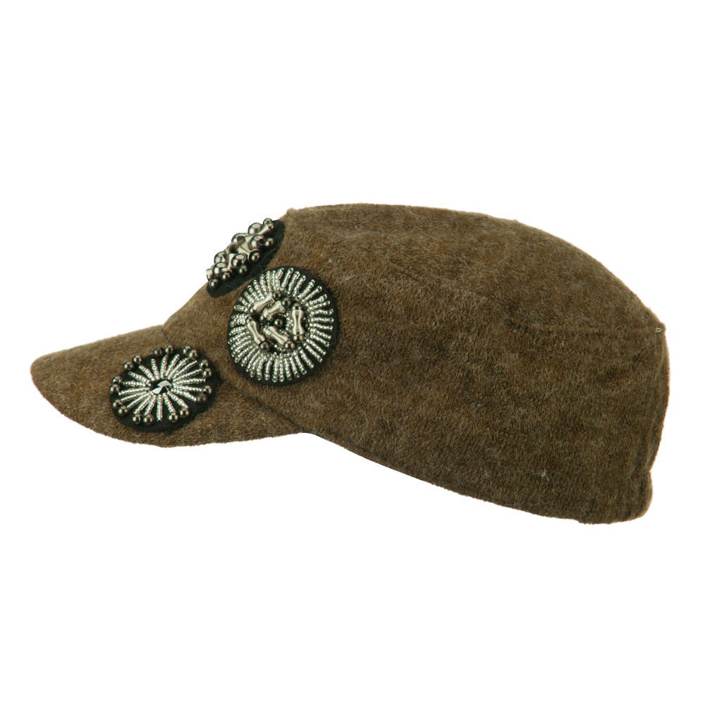 Knit Military Cap with Circle Motifs