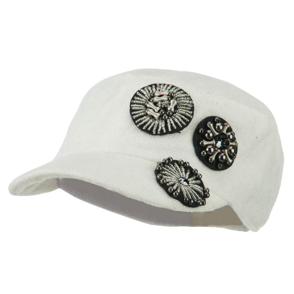 Knit Military Cap with Circle Motifs