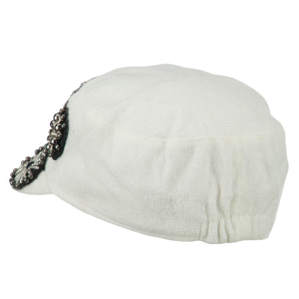 Knit Military Cap with Circle Motifs
