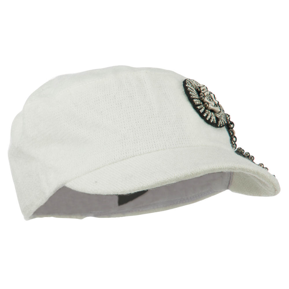 Knit Military Cap with Circle Motifs