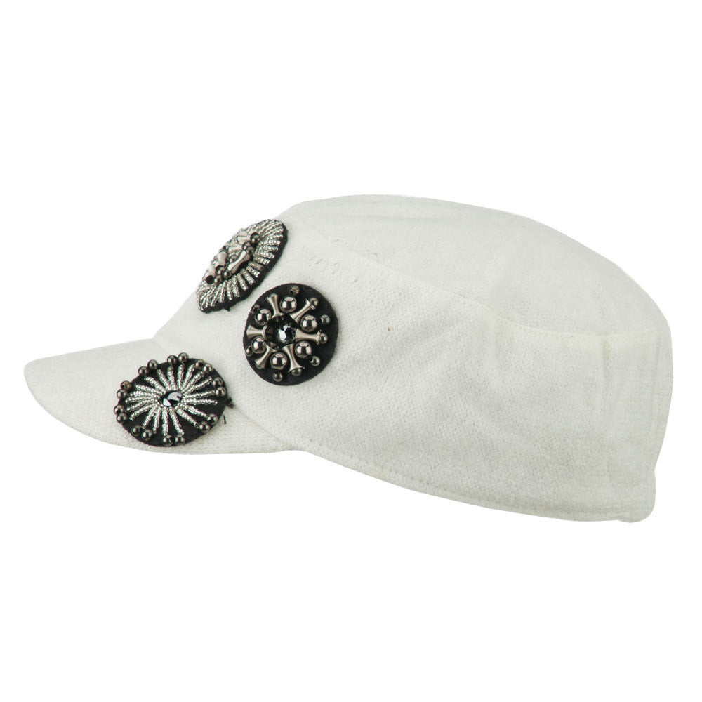 Knit Military Cap with Circle Motifs