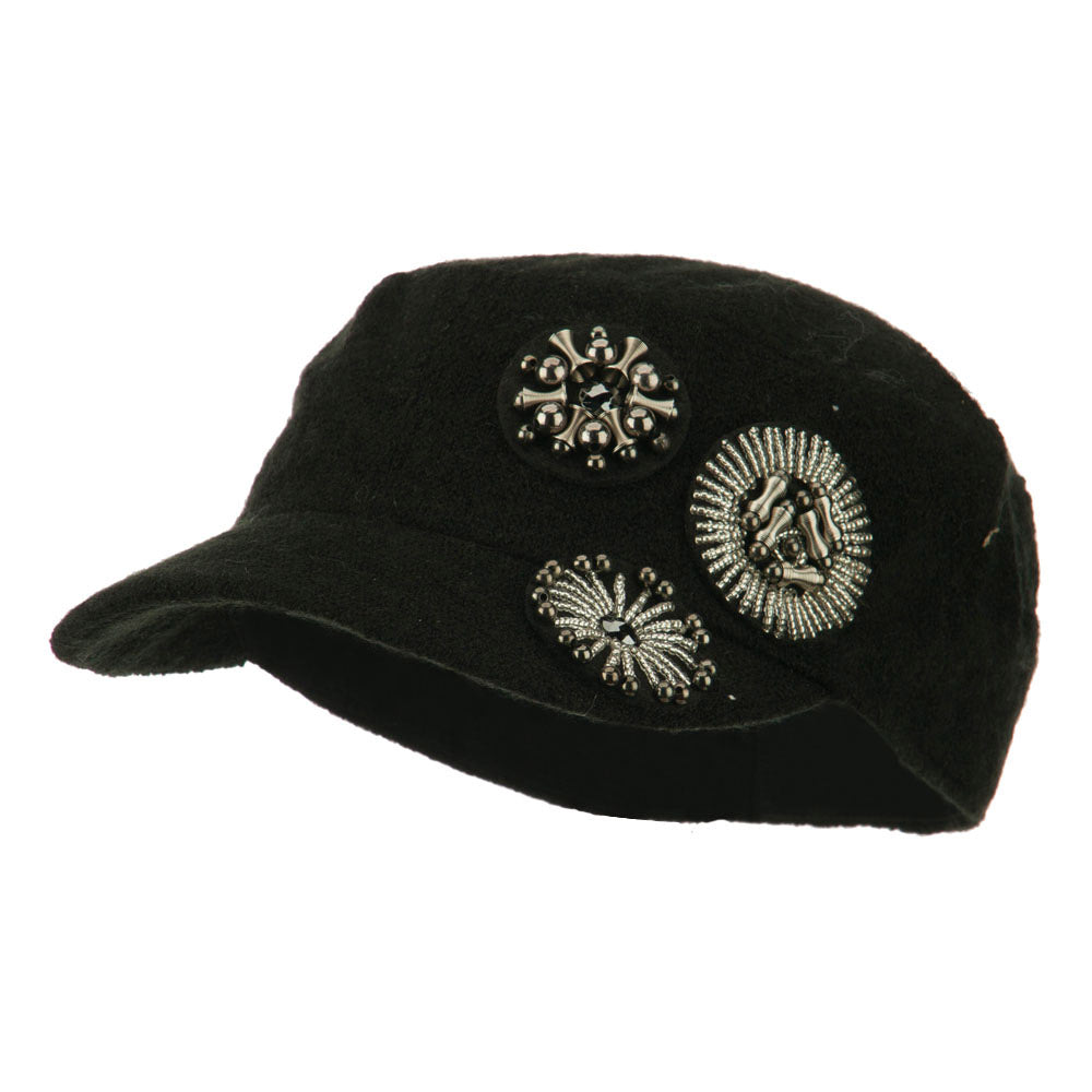 Knit Military Cap with Circle Motifs