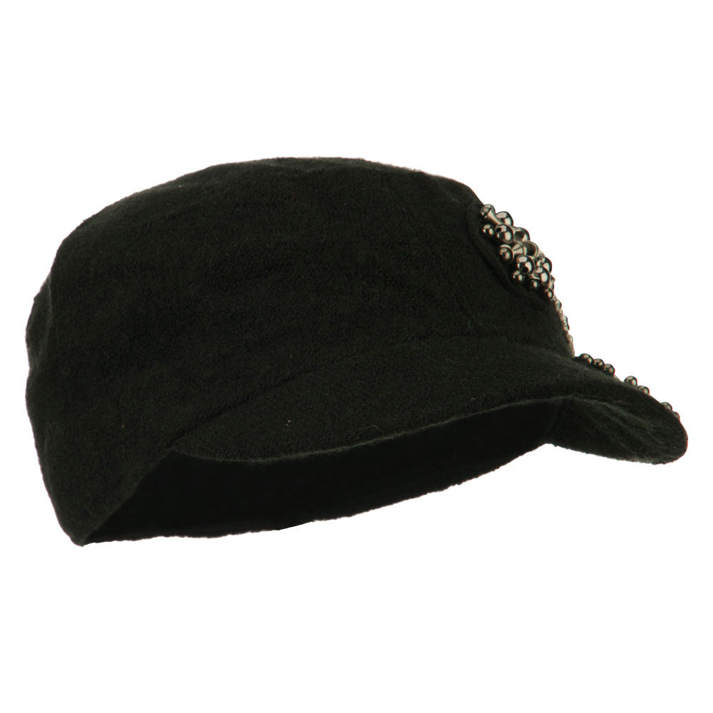 Knit Military Cap with Circle Motifs