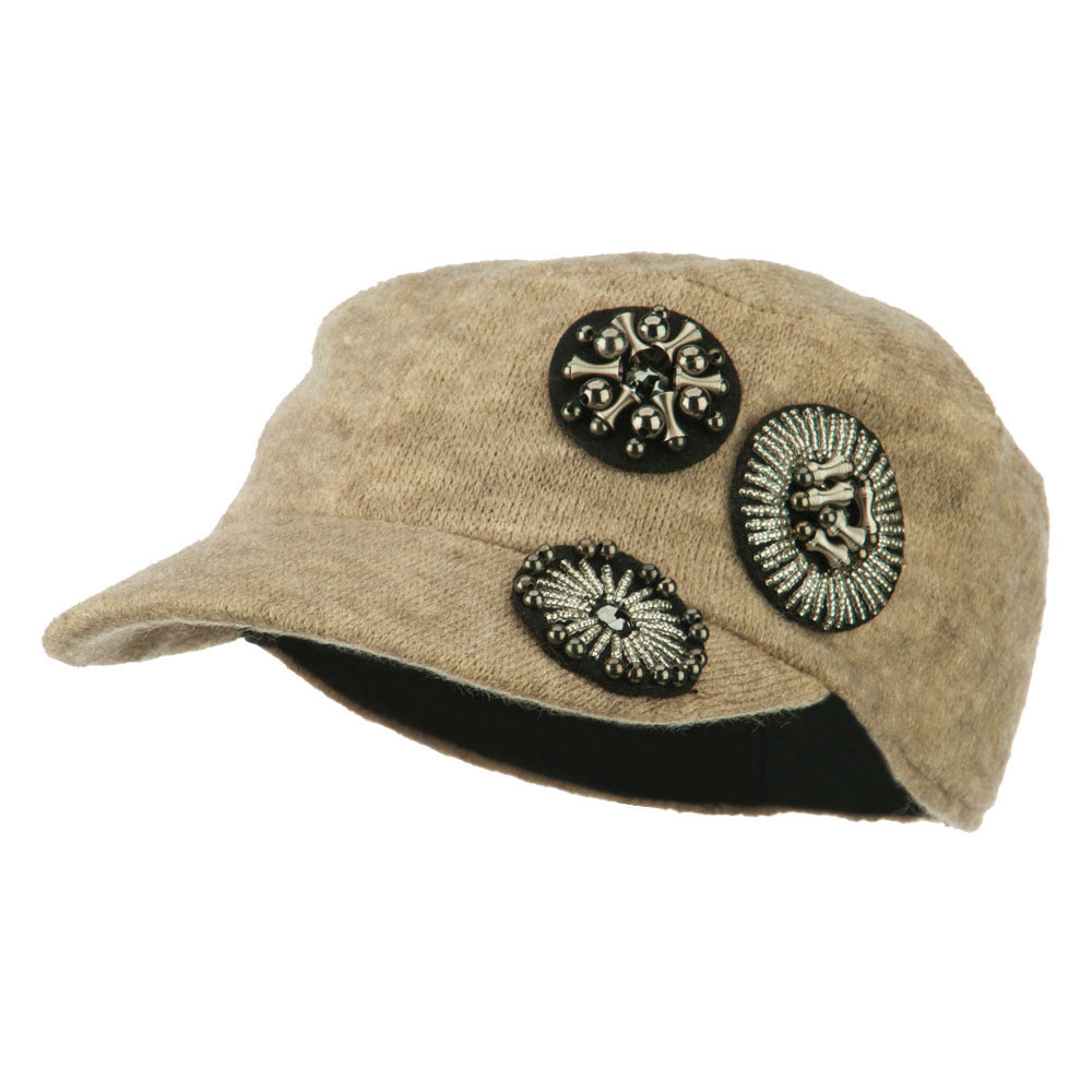Knit Military Cap with Circle Motifs