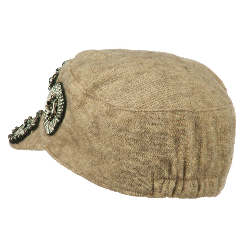 Knit Military Cap with Circle Motifs