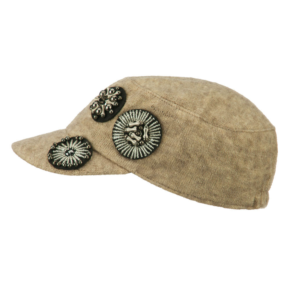 Knit Military Cap with Circle Motifs