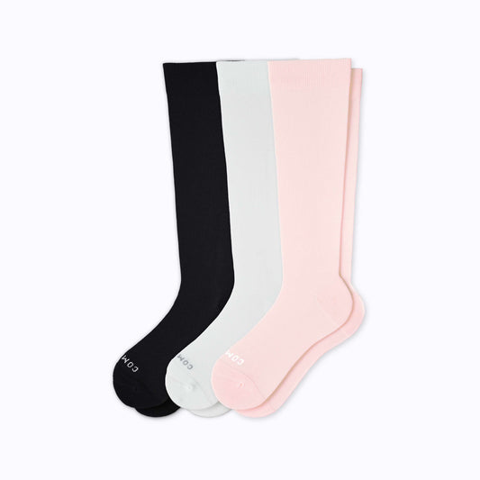 Knee-High Compression Socks - 3 Pack Solids Black/Rose/White