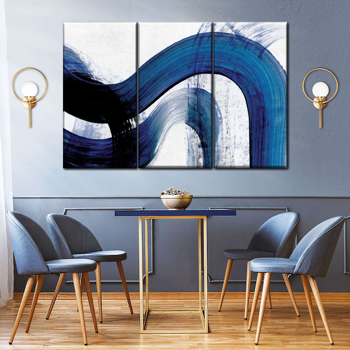 Blue Abstract Curves Wall Art