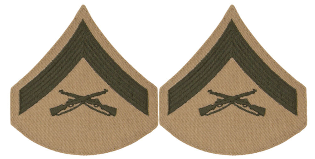 USMC Chevrons - GREEN on KHAKI