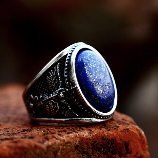 Lapis Lazuli Archangel Michael Stainless Steel Gemstone Ring