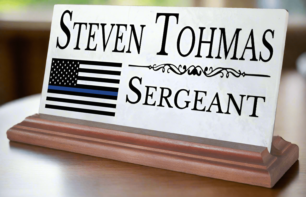 Police Desk Nameplate – Thin Blue Line Flag - Custom Gift for Law Enforcement Officers & Command Staff