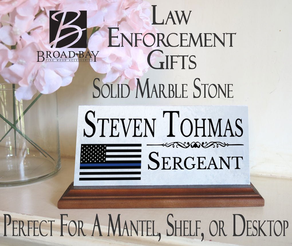 Police Desk Nameplate – Thin Blue Line Flag - Custom Gift for Law Enforcement Officers & Command Staff