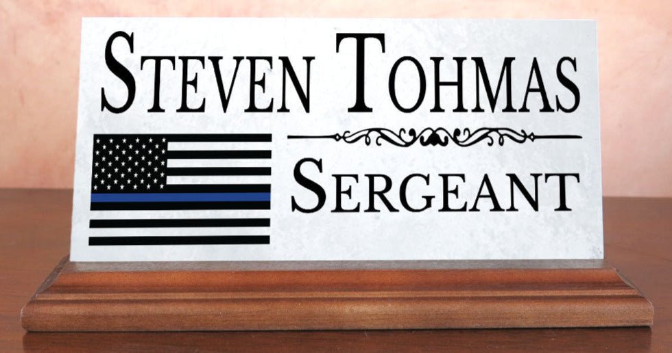 Police Desk Nameplate – Thin Blue Line Flag - Custom Gift for Law Enforcement Officers & Command Staff