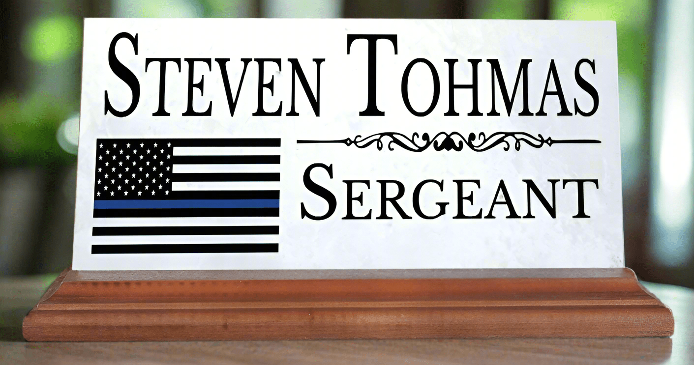 Police Desk Nameplate – Thin Blue Line Flag - Custom Gift for Law Enforcement Officers & Command Staff