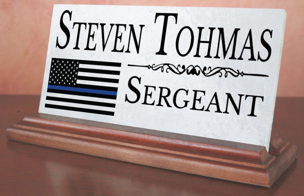 Police Desk Nameplate – Thin Blue Line Flag - Custom Gift for Law Enforcement Officers & Command Staff