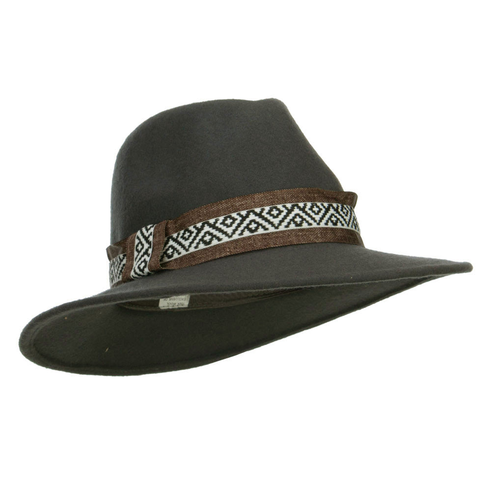 Women's Large Brim Tribal Wool Fedora