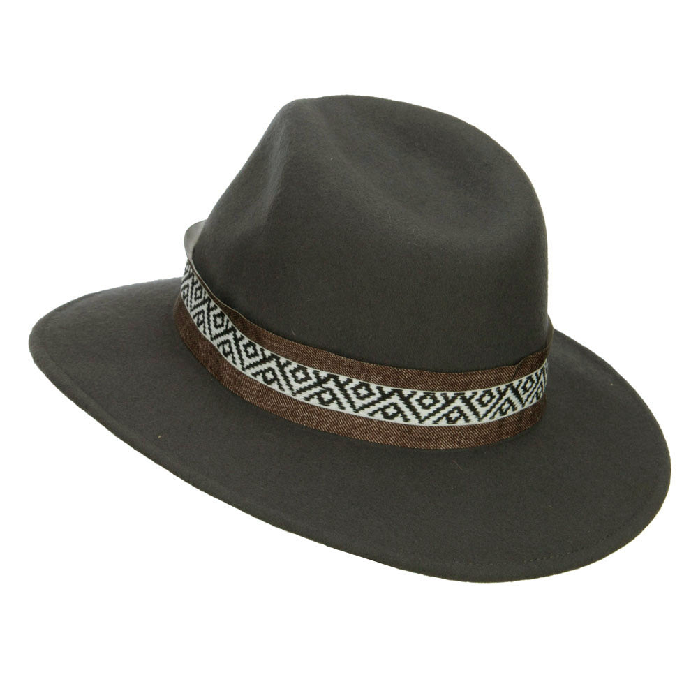 Women's Large Brim Tribal Wool Fedora