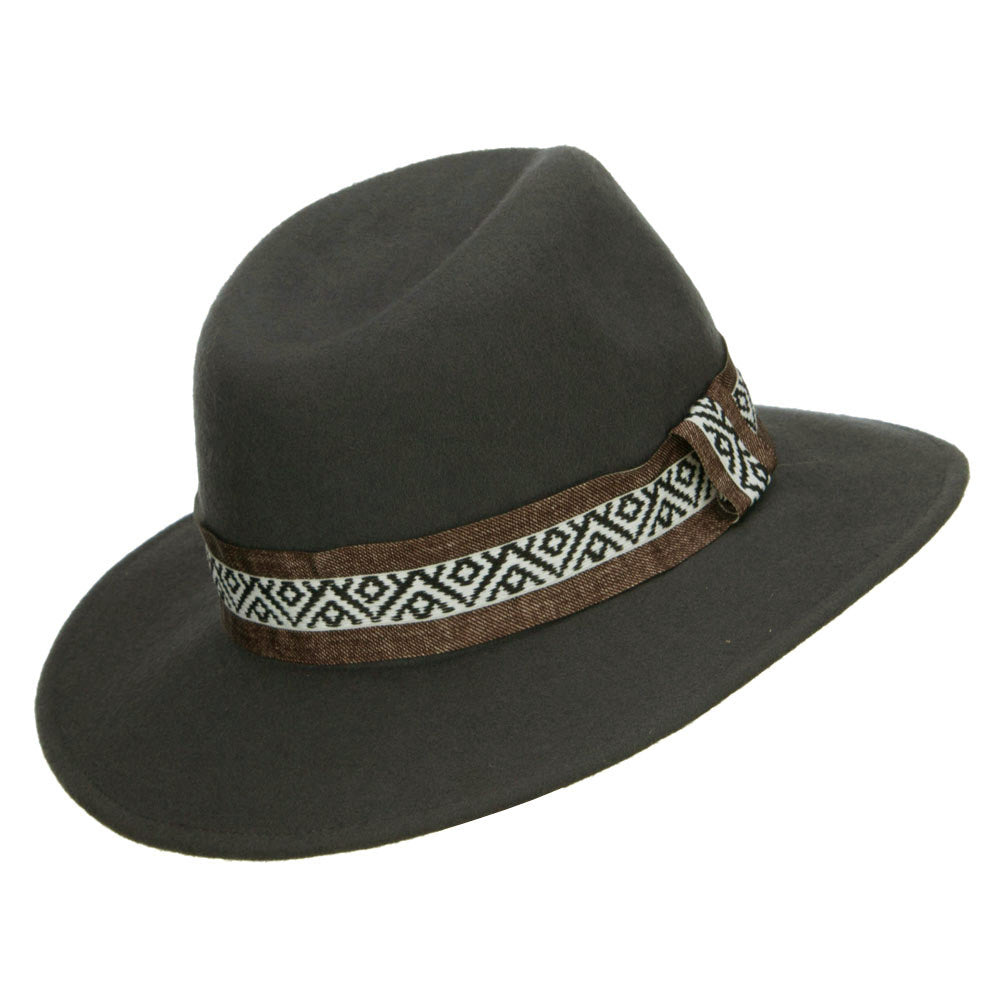 Women's Large Brim Tribal Wool Fedora