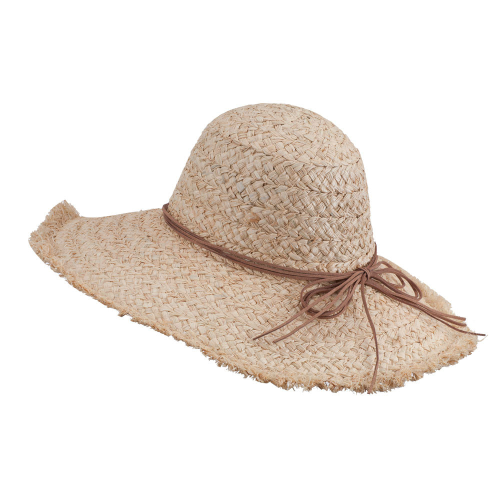 Leatherette Tie Fringed Edge Straw Hat