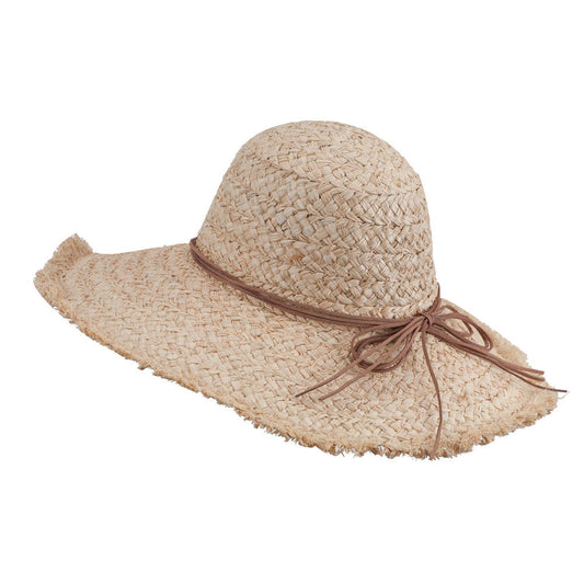 Leatherette Tie Fringed Edge Straw Hat