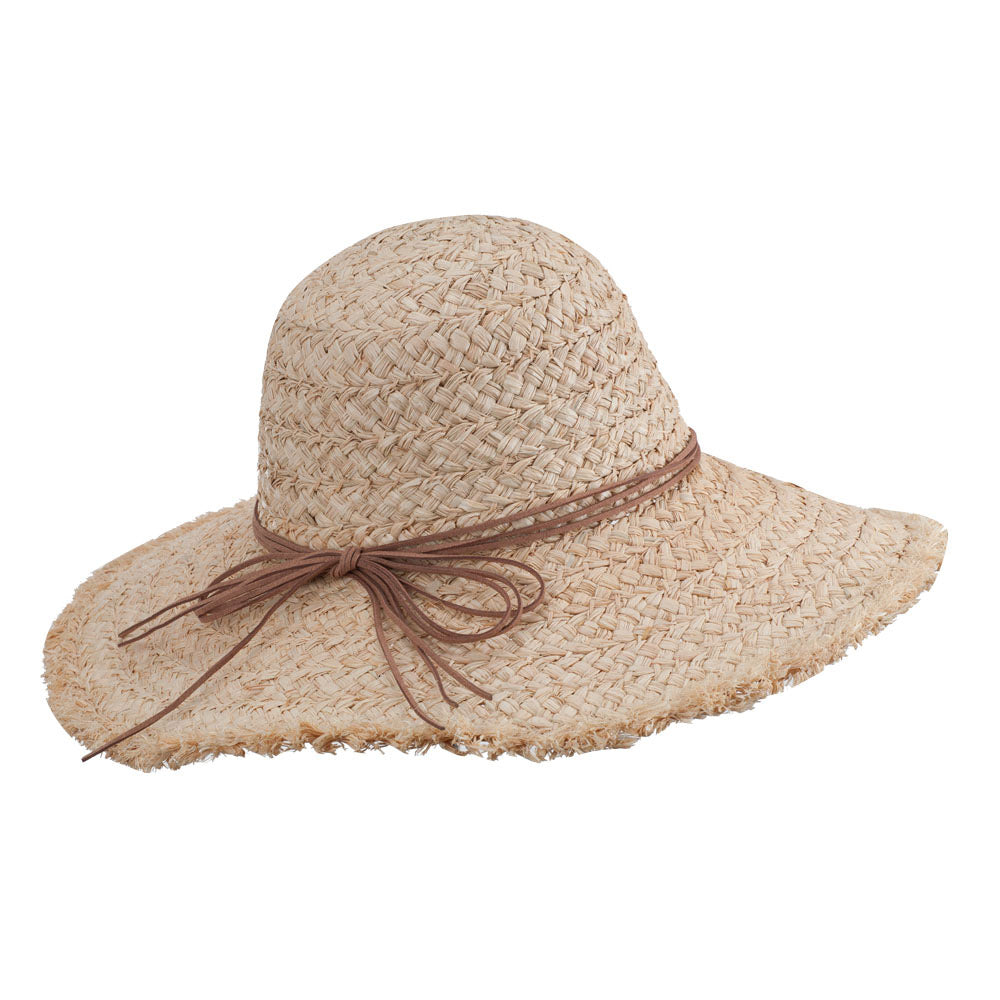 Leatherette Tie Fringed Edge Straw Hat