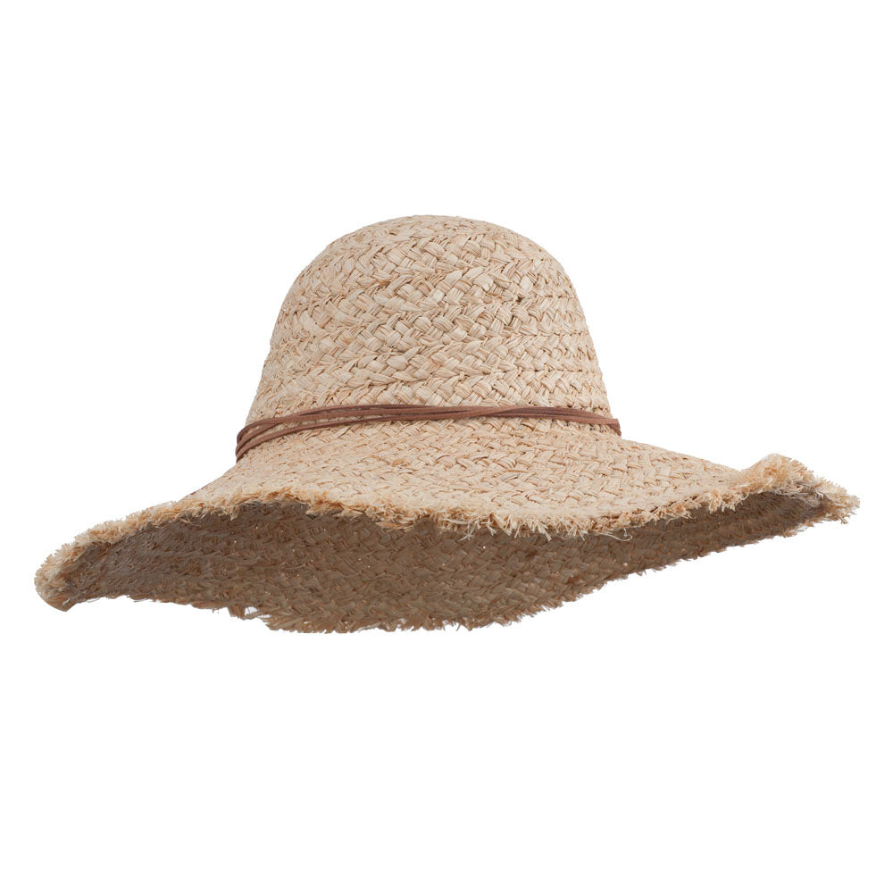 Leatherette Tie Fringed Edge Straw Hat