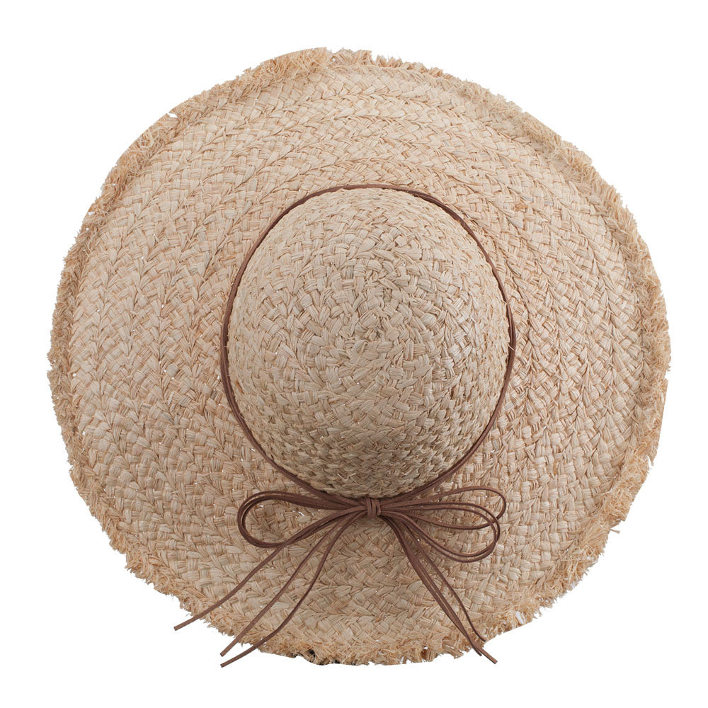 Leatherette Tie Fringed Edge Straw Hat