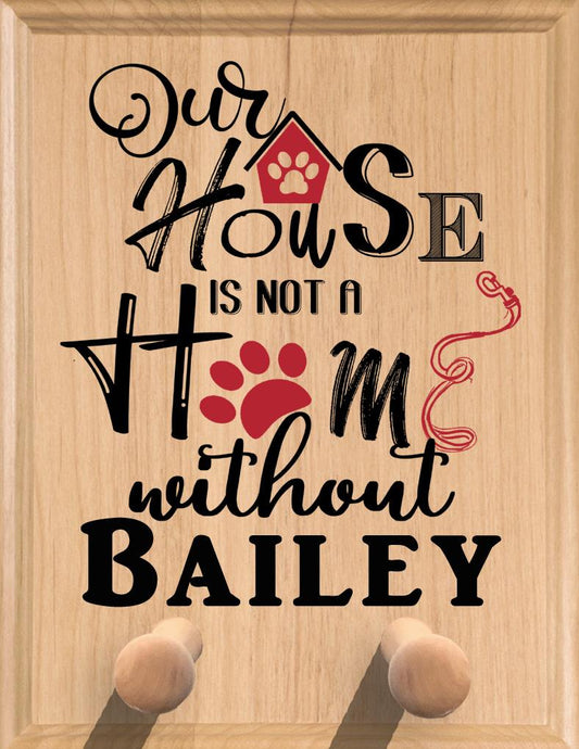 Leash Holder Sign PERSONALIZED Dog Name - Solid Wood & Made In the USA