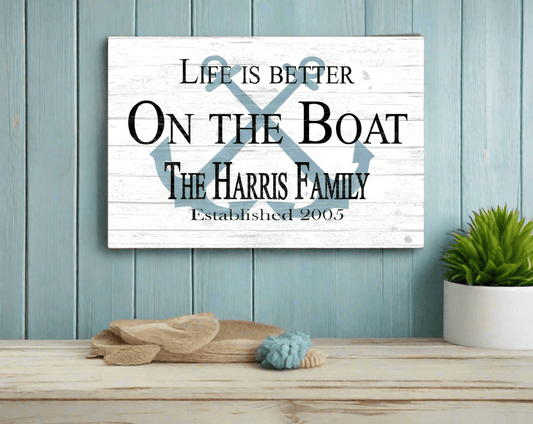 Personalized Boat Sign – “Life Is Better on the Boat” | Custom Family Name & Established Year Plaque