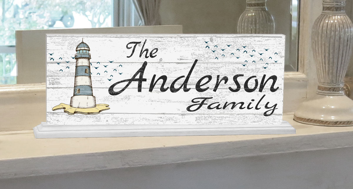 Lighthouse Family Name Sign for Mantel Or Shelf