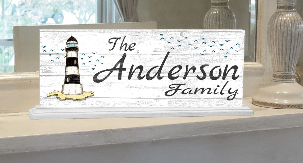 Lighthouse Family Name Sign for Mantel Or Shelf