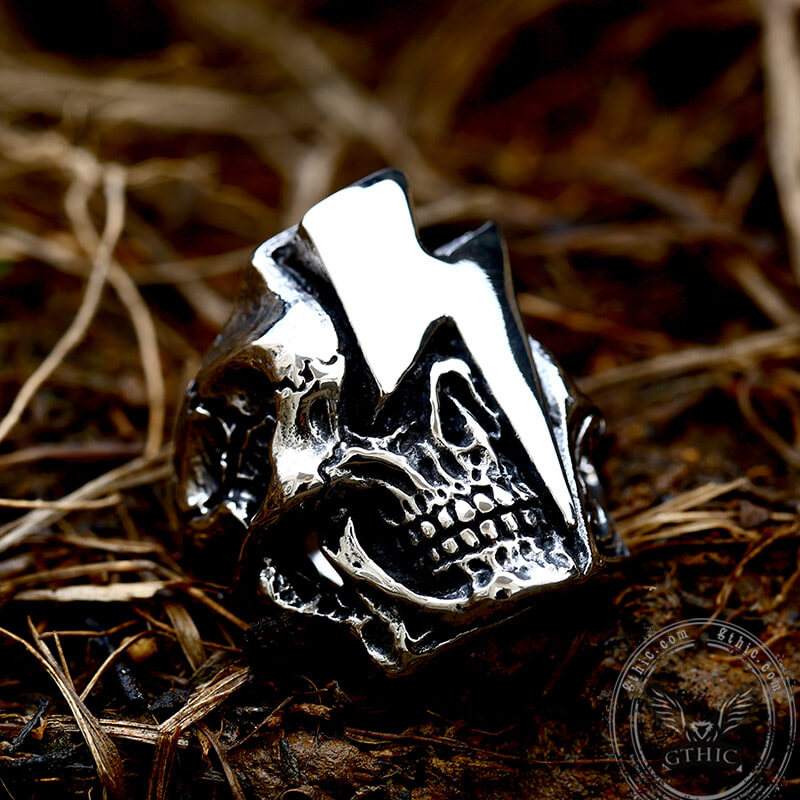Lightning Skull Stainless Steel Biker Ring