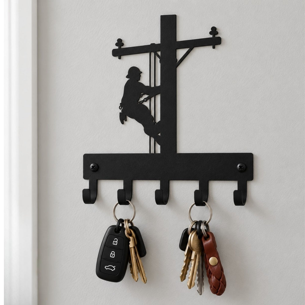 Lineman/ Lineworker Key Holder with 5 Hooks