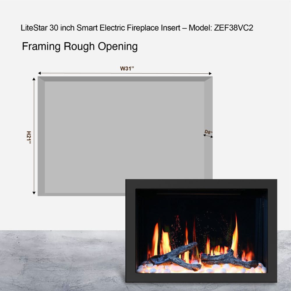 Litedeer Homes LiteStar Smart Built-In Electric Fireplace Insert with Real Flame Effect