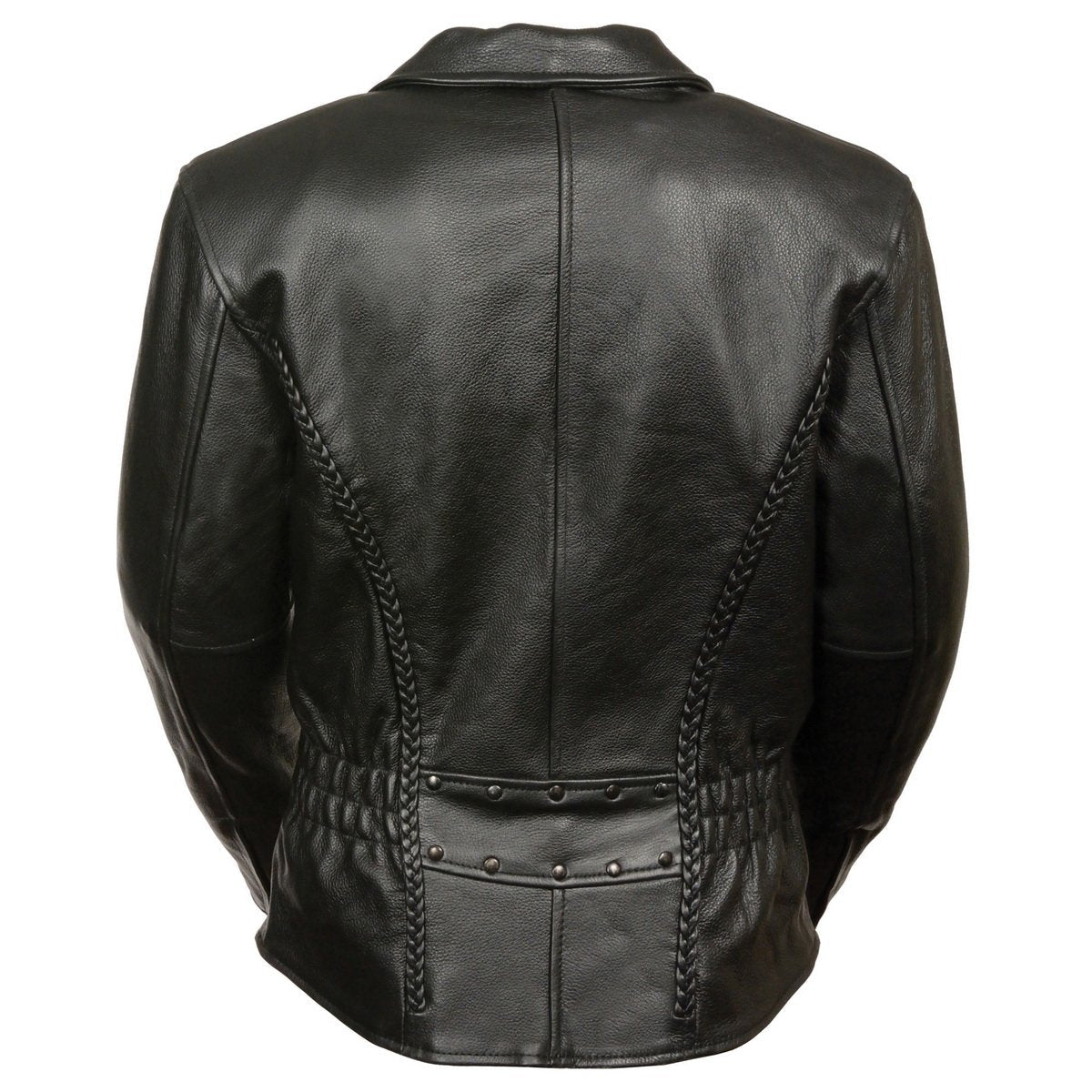 Milwaukee Leather LKL2711 Women's Braided Black Leather Motorcycle Rider Jacket w/ Studded Back