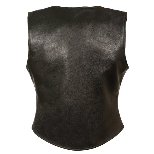 Milwaukee Leather LKL4701 Women's Black Premium Leather Motorcycle Rider Vest w/ Classic 4-Snap Closure