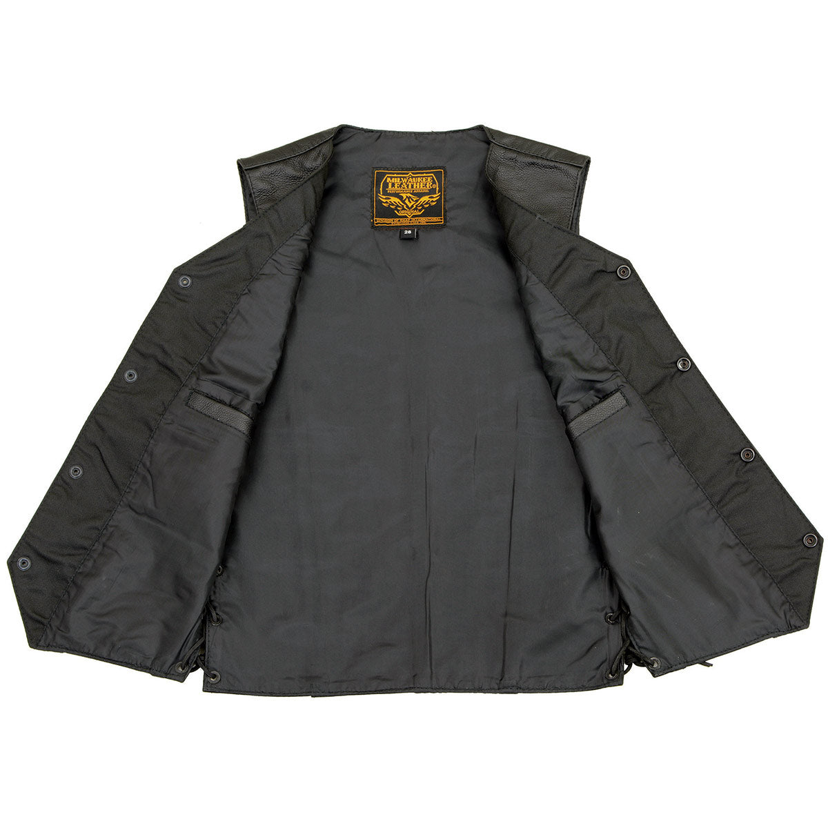 Milwaukee Leather LKY3860 Youth Size Black Leather Motorcycle Riders Vest w/ Side Lace